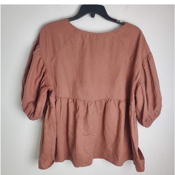 Easel Cotton/Linen Peplum Top - Picture 2 of 5